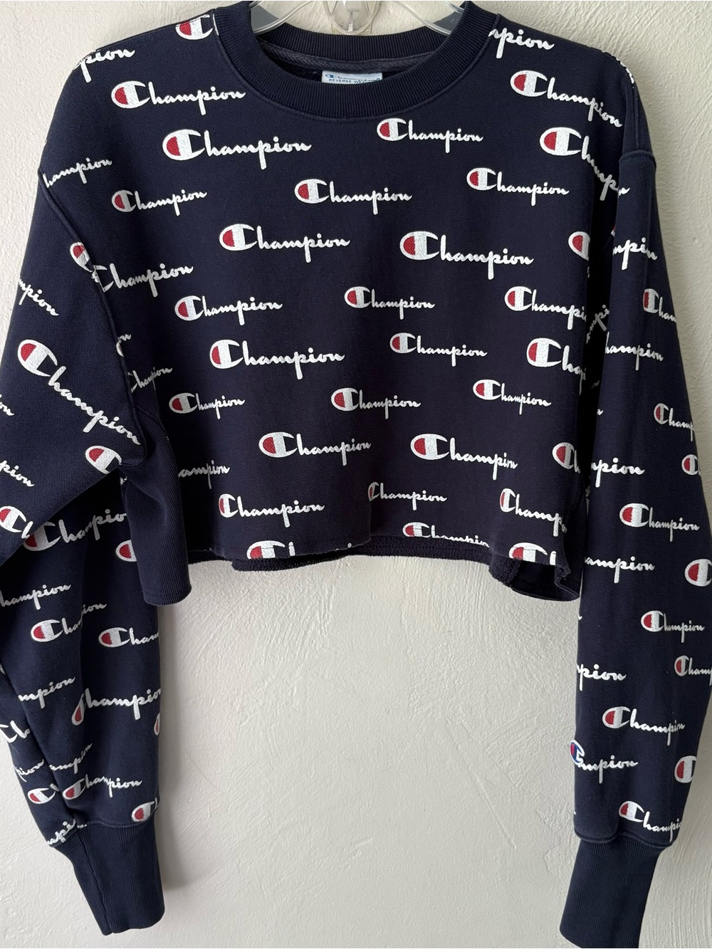 Champion Reverse Weave Navy Cropped Sweatshirt